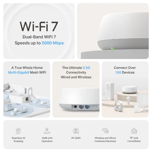 Deco BE25 BE5000 Whole Home Mesh WiFi 7 System (3-Pack)