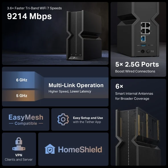TP-Link Archer BE550 BE9300 Tri-Band Wi-Fi 7
